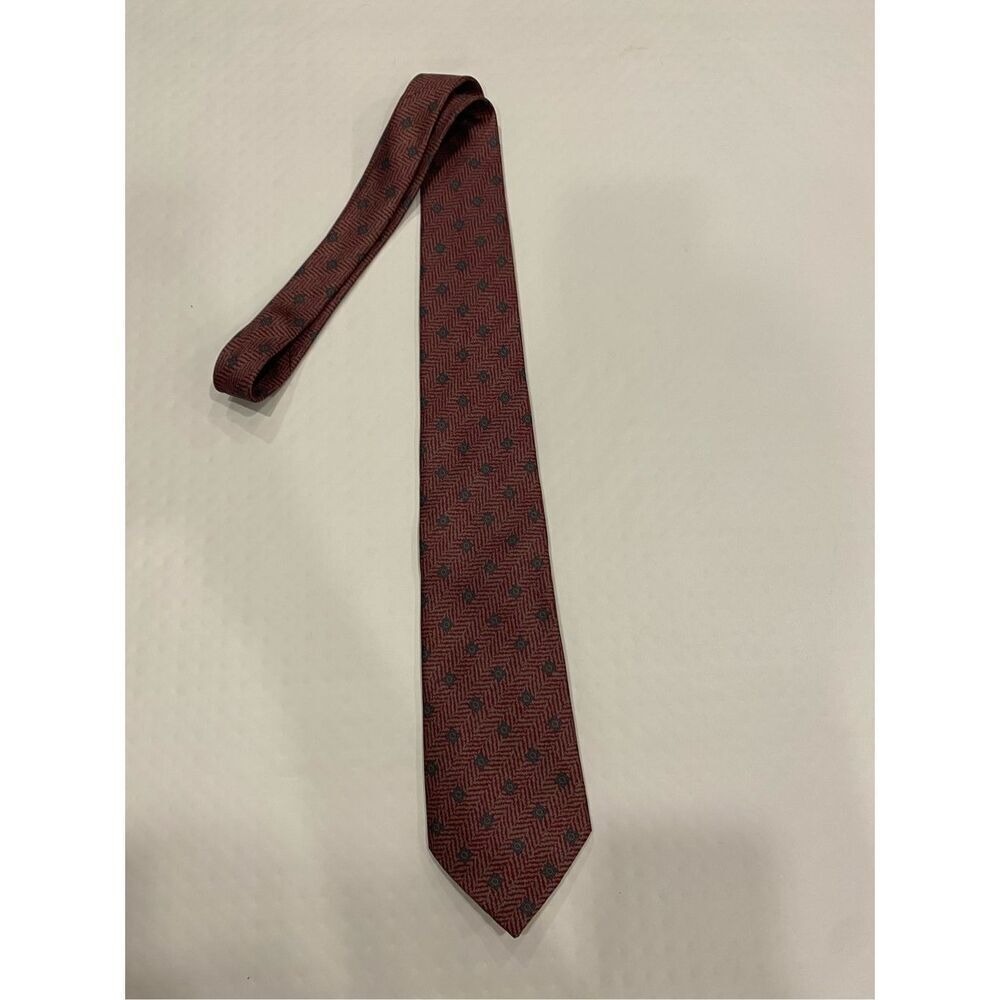 Vintage Lanvin Paris 100% Silk Burgundy Geometric Pattern Necktie Tie Made in It